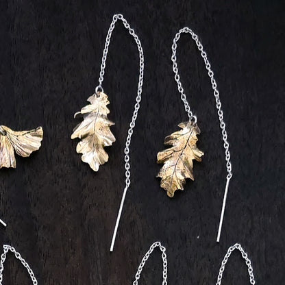 Copper and Brass Autumn Leaf Ear Threaders