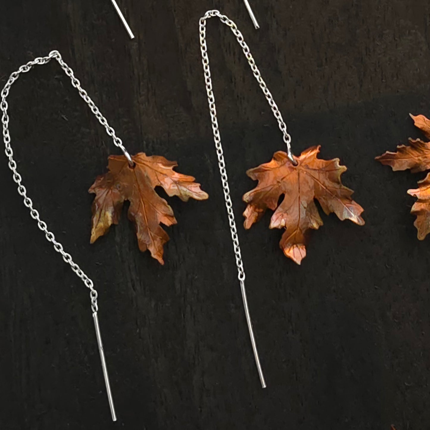 Copper and Brass Autumn Leaf Ear Threaders