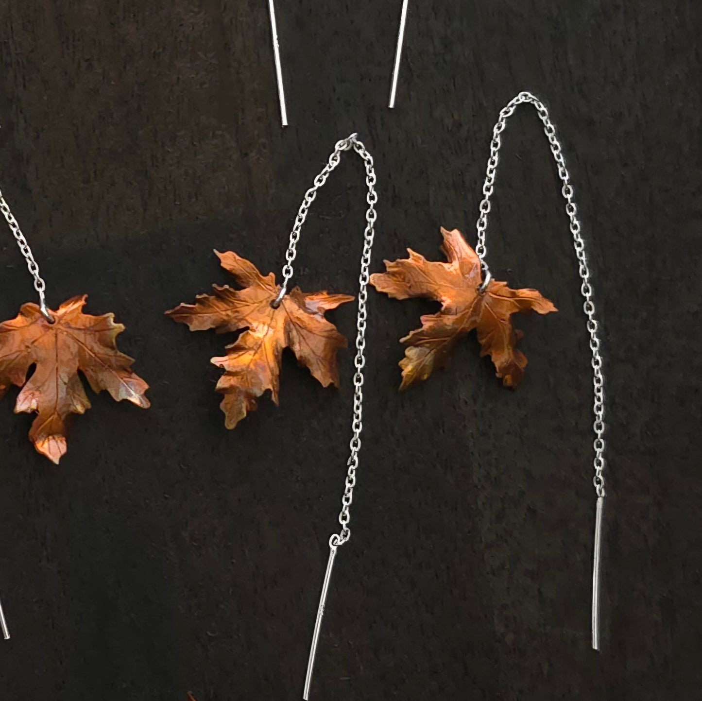 Copper and Brass Autumn Leaf Ear Threaders