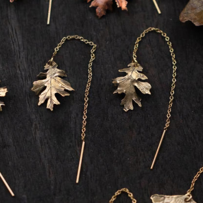 14k Gold, Copper, and Brass Autumn Leaf Ear Threaders