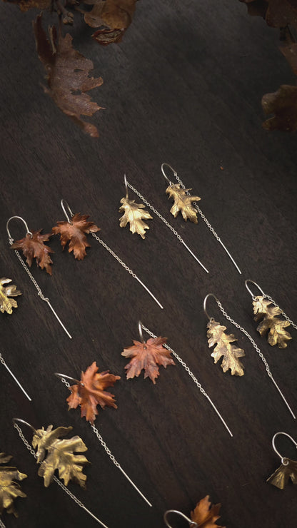 Brass and Copper Autumn Leaf Ear Threaders