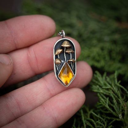 Solis Renovatio, Renewal of the Sun- Citrine and Sterling Silver Mushroom Necklace