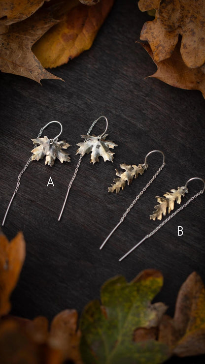 Sterling Silver and 24k Gold Autumn Leaf Ear Threaders