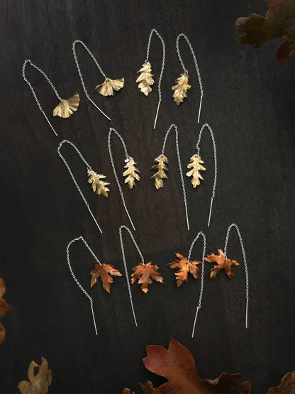 Copper and Brass Autumn Leaf Ear Threaders