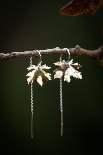 Sterling Silver and 24k Gold Autumn Leaf Ear Threaders