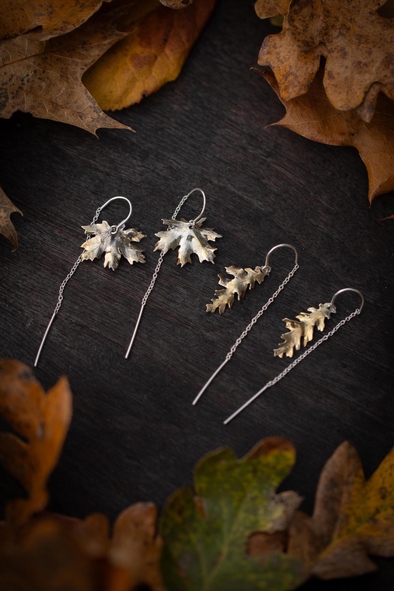 Sterling Silver and 24k Gold Autumn Leaf Ear Threaders