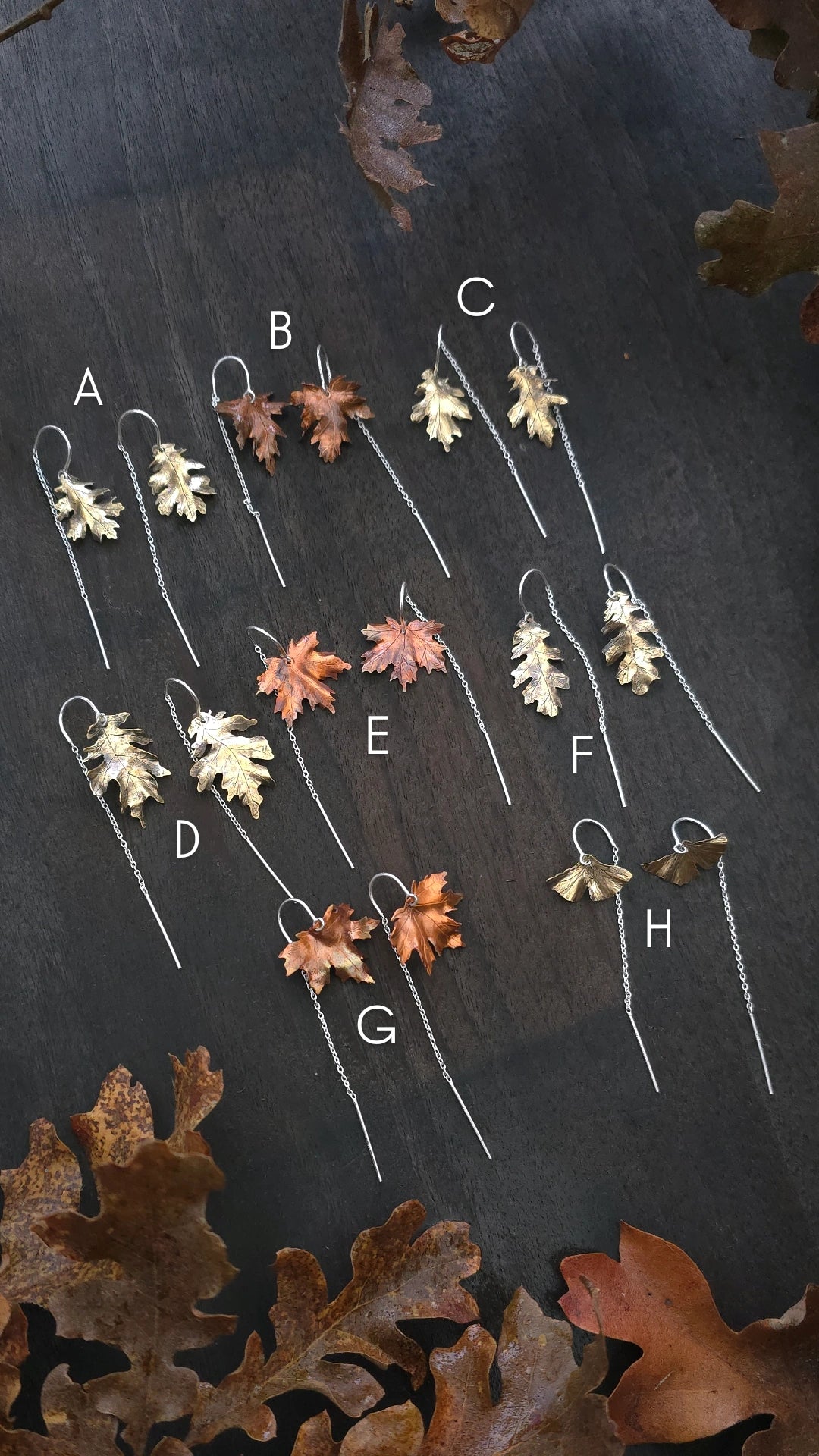 Brass and Copper Autumn Leaf Ear Threaders