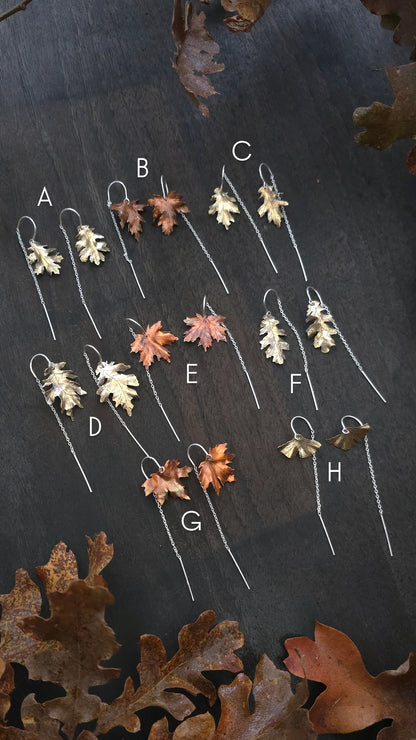 Brass and Copper Autumn Leaf Ear Threaders