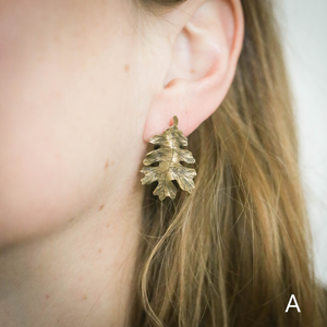 Large Brass Oak Leaf Stud Earrings