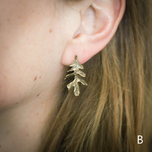 Large Brass Oak Leaf Stud Earrings