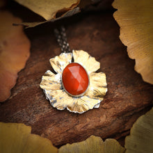 Golden Ginkgo- 24k Gold, Fine Silver and Carnelian Necklace