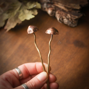 Brass and Copper Woodland Mushroom Hair Stick