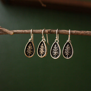 Teardrop Lone Pine Standard Earrings - Silver & Bronze