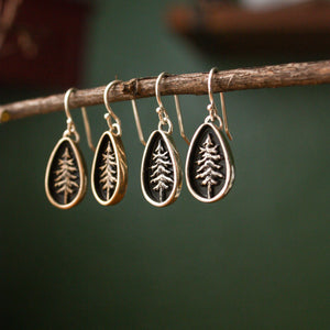 Teardrop Lone Pine Standard Earrings - Silver & Bronze