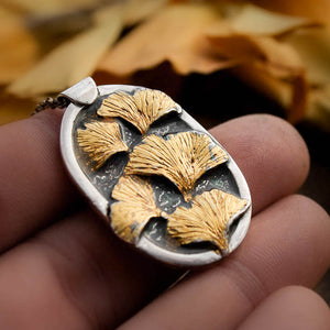 Autumn Creek X- Sterling Silver, Gold and Resin Ginkgo Leaf Necklace